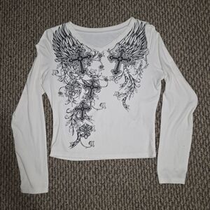 Y2k Women's White Graphic Long Sleeve Top